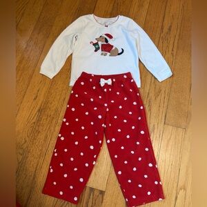 Kids Red and White fleece holiday Pajama Set, 3T